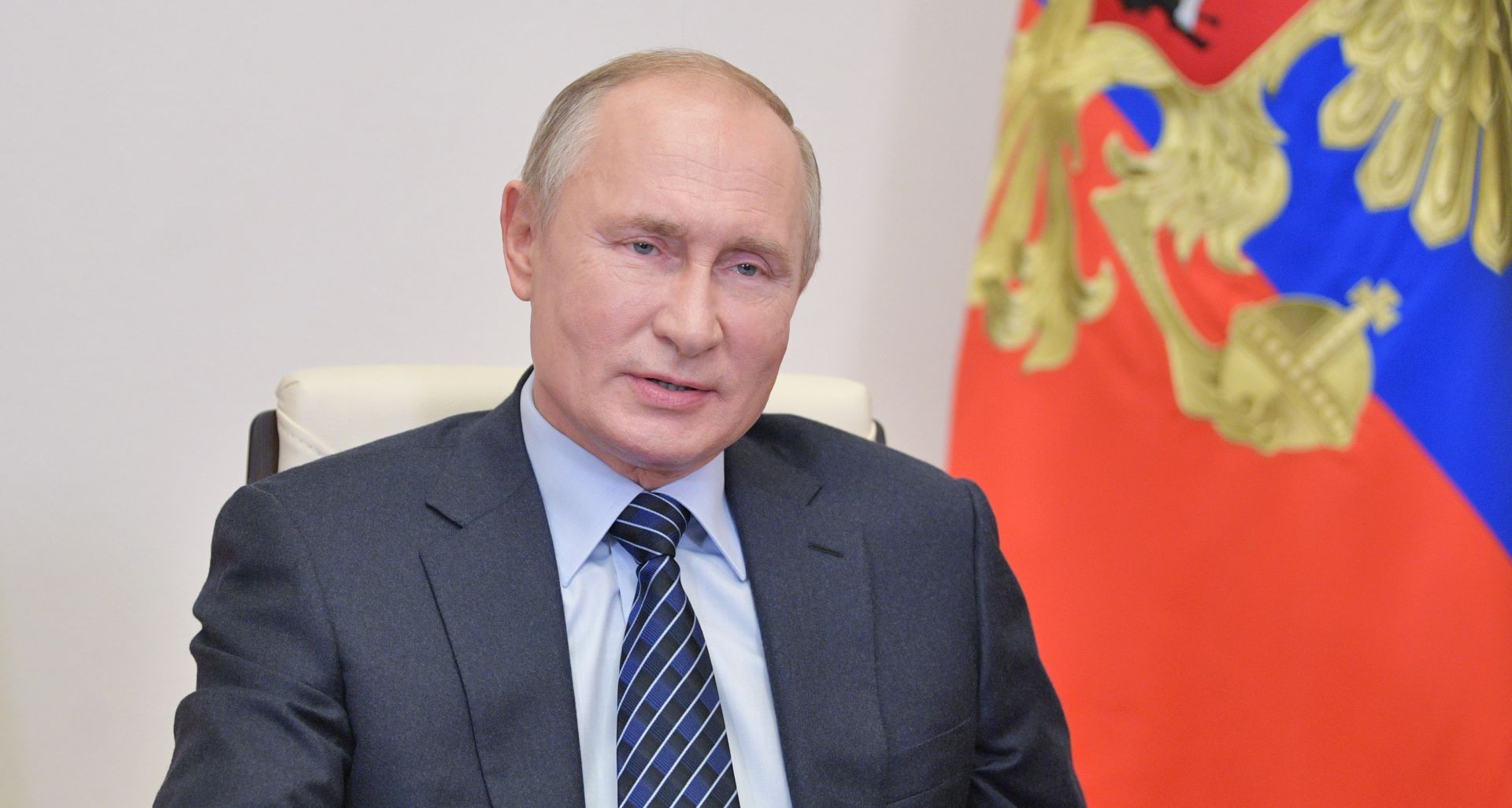 epa08762124 Russian President Vladimir Putin meets with members of the Russian Union of Industrialists and Entrepreneurs (RSPP), via teleconference call at Novo-Ogaryovo state residence, outside Moscow, Russia, 21 October 2020.  EPA/ALEXEI DRUZHININ / KREMLIN POOL/SPUTNIK MANDATORY CREDIT