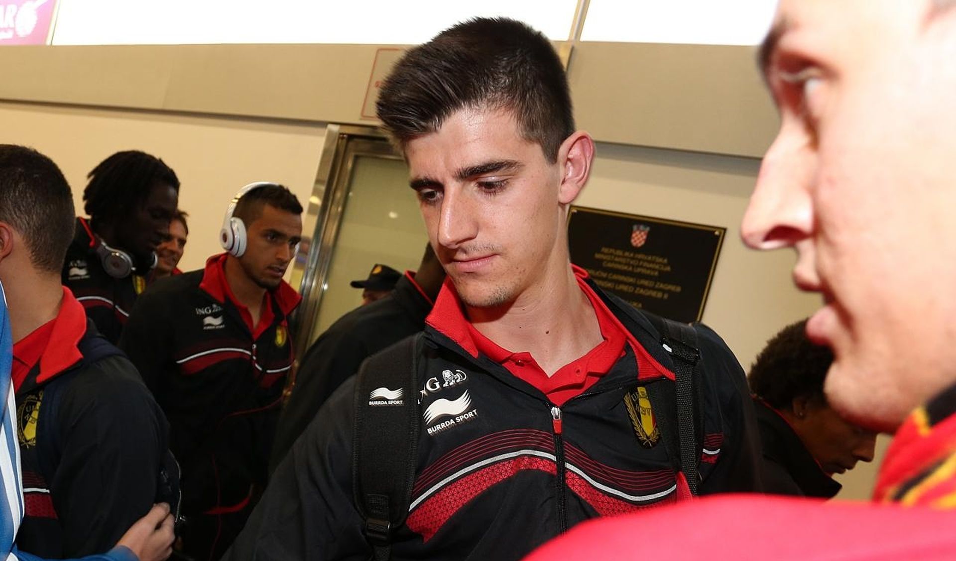 09.10.2013., Zracna luka Zagreb, Zagreb - Dolazak nogometne reprezentacije Belgije na kvalifikacijsku utakmicu za SP 2014. protiv Hrvatske. Thibaut Courtois. 
Photo: Jurica Galoic/PIXSELL