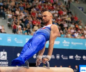 25.05.2019., Osijek - Prvi finalni dan 11. izdanja Svjetskog gimnastickog kupa DOBRO World Cup. Robert Seligman osvojio je prvo mjesto u disiplini konj s hvataljkama. Photo: Dubravka Petric/PIXSELL