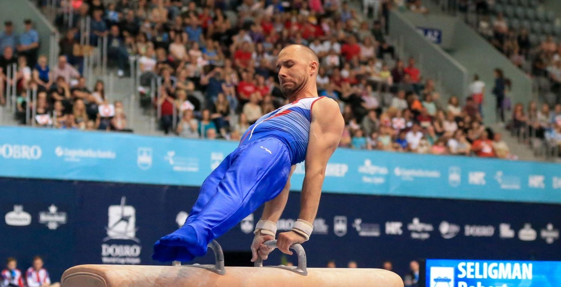 25.05.2019., Osijek - Prvi finalni dan 11. izdanja Svjetskog gimnastickog kupa DOBRO World Cup. Robert Seligman osvojio je prvo mjesto u disiplini konj s hvataljkama. Photo: Dubravka Petric/PIXSELL