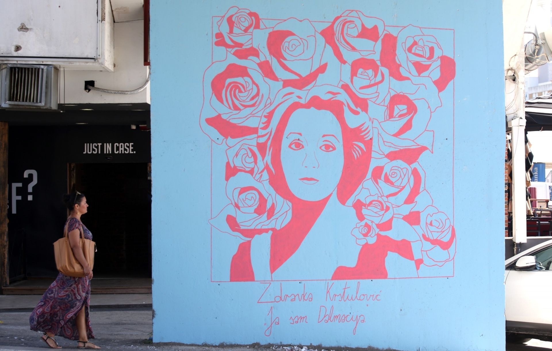 28.09.2019., Split - Tijekom trajanja festivala Mediteranski zenski festival mlada umjetnica Josipa Krolo izradila mural posvecen Zdravki Krstulovic.  
 Photo: Miranda Cikotic/PIXSELL