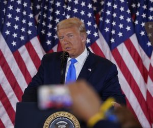 epa08797651 US President Donald J. Trump speaks on election night at an event at the White House in Washington, DC, USA, 04 November 2020. Americans voted to choose the next President of the United States to serve from 2021 through 2024.  EPA/CHRIS KLEPONIS / POOL