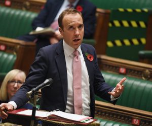 epa08812303 A handout photograph released by the UK Parliament shows Britain's Health secretary Matt Hancock giving a COVID-19 statement in the House of Commons Chamber in London, Britain, 10 November 2020.  EPA/JESSICA TAYLOR / UK PARLIAMENT HANDOUT MANDATORY CREDIT: UK PARLIAMENT HANDOUT EDITORIAL USE ONLY/NO SALES