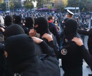 epa08818143 Armenian police officers during an opposition rally in the Freedom Square in Yerevan, Armenia, 13 November 2020. Protesters  demand the resignation of Armenian Prime Minister Nikol Pashinyan and his government. The unrest  and protest erupted in Yerevan on 10 November 2020 after Armenian Prime Minister and Presidents of Azerbaijan and Russia signed a trilateral statement announcing the halt of ceasefire and all military operations in the Nagorno-Karabakh conflict zone.  EPA/LUSI SARGSYAN /PHOTOLURE MANDATORY CREDIT
