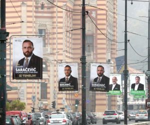 epa08818669 A general view showing various election campaign posters in Sarajevo, Bosnia and Herzegovina, 13 November 2020. More than three million Bosnian citizens are eligible to vote in the country's Local elections on 15 November 2020.  EPA/FEHIM DEMIR