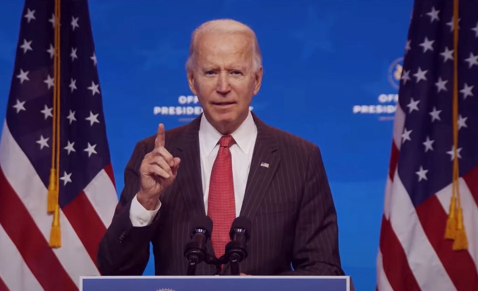 epa08830998 A frame grab from a handout video released by the Office of the President Elect shows US President-Elect Joseph R. Biden addressing the media during a press conference in Wilmington, Delaware, USA, 19 November 2020 (issued 20 November 2020). Georgia state authorities confirmed 19 November US President-elect Joe Biden won the the election in Georgia following a recount. It was the first time the Democrats won a presidential election race in Georgia since 1992 when Bill Clinton was elected.  EPA/OFFICE OF THE PRESIDENT ELECT/HANDOUT BEST QUALITY AVAILABLE HANDOUT EDITORIAL USE ONLY/NO SALES