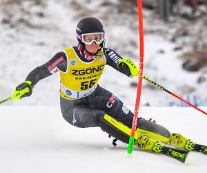 epa08832509 Leona Popovic of Croatia in action during the first round of the Women's Slalom race at the FIS Alpine Skiing World Cup in Levi, Finland, 21 November 2020.  EPA/KIMMO BRANDT