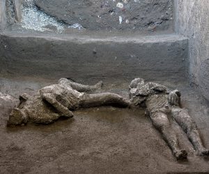 epa08832488 A handout photo made available by Parco Archeologico of Pompeii shows  two bodies, master and slave: they are the almost intact bodies of two men, a forty-year-old wrapped in a warm wool cloak and his young slave already bent by the fatigues of life, in Pompeii, Italy, 21 November 2020. "A truly exceptional discovery - underlines enthusiastic director Massimo Osanna, who has also headed the general management since September 2020 of public museums - because for the first time after more than 150 years from the first use of the technique it was possible not only to create perfectly successful casts of the victims, but also to investigate and document with new technologies the things they had with them in the moment in which they were hit and killed by the boiling vapors of the eruption ".  EPA/Luigi Spina /Parco Archeologico / HANDOUT  HANDOUT EDITORIAL USE ONLY/NO SALES