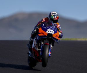 epa08835473 Portuguese rider Miguel Oliveira of KTM Tech 3 Team during the warm up session for the Motorcycling Grand Prix of Portugal at Algarve International race track, south of Portugal, 22 November 2020.  EPA/JOSE SENA GOULAO