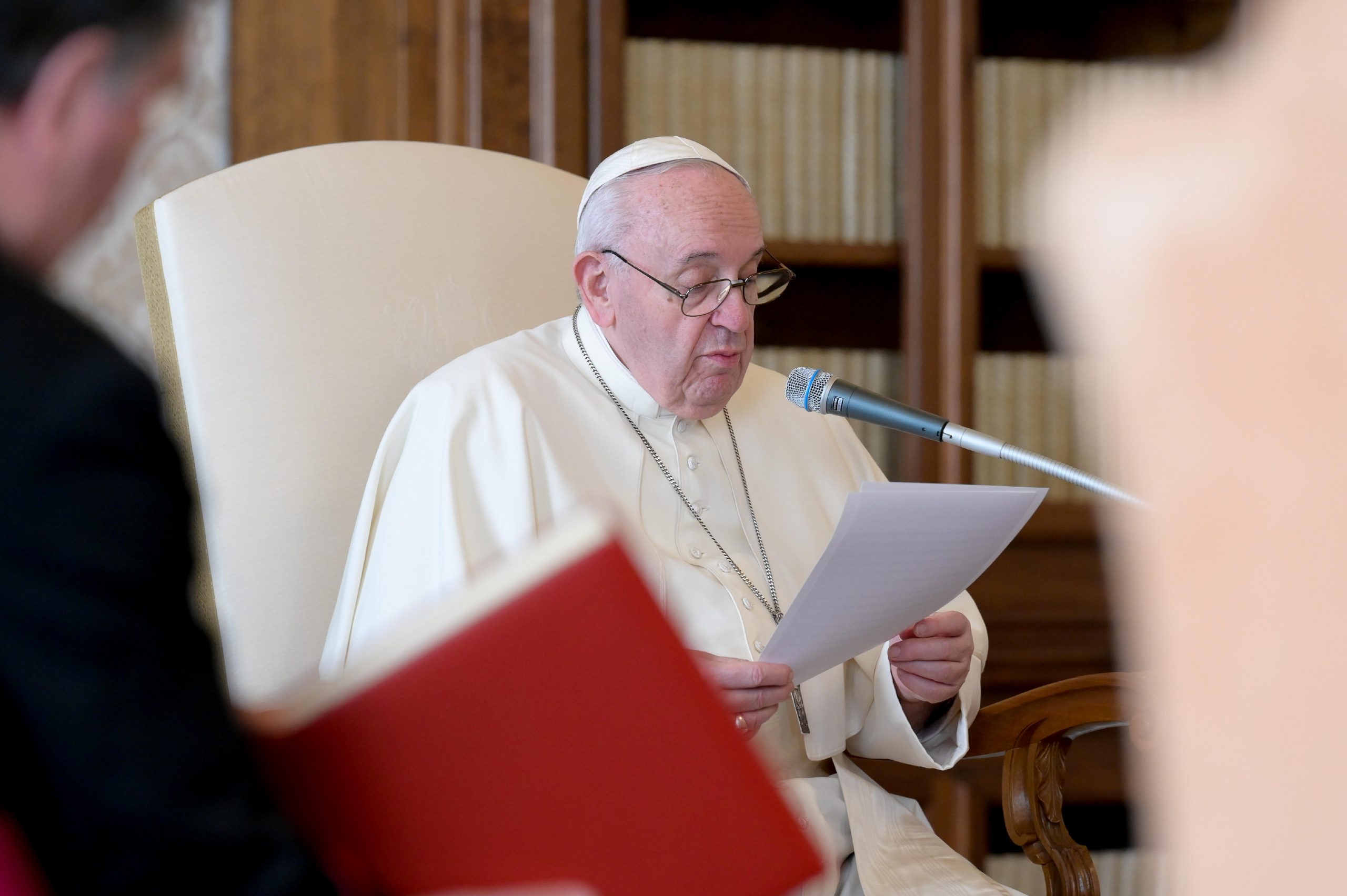 Pope FrancisPope Francis delivers his weekly general audience Pope FrancisPope Francis delivers his weekly general audience from the library in the Apostolic Palace at the Vatican, November 11, 2020. Vatican Media/Handout via REUTERS ATTENTION EDITORS - THIS IMAGE HAS BEEN SUPPLIED BY A THIRD PARTY. VATICAN MEDIA