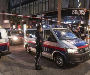 epa08794543 Austrian police gather after multiple shootings in the first district of Vienna, Austria, 03 November 2020. According to recent reports, at least three persons are reported to have died and many are seriously injured in what officials treat as a terror attack which took place in the evening of 02 November.  EPA/CHRISTIAN BRUNA