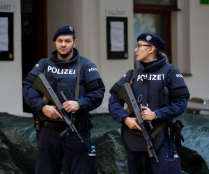 epa08795814 Austrian police guard the crime scene after multiple shootings in the first district of Vienna, Austria, 03 November 2020. According to recent reports, at least four persons are reported to have died and many are seriously injured in what officials treat as a terror attack which took place in the evening of 02 November.  EPA/FLORIAN WIESER