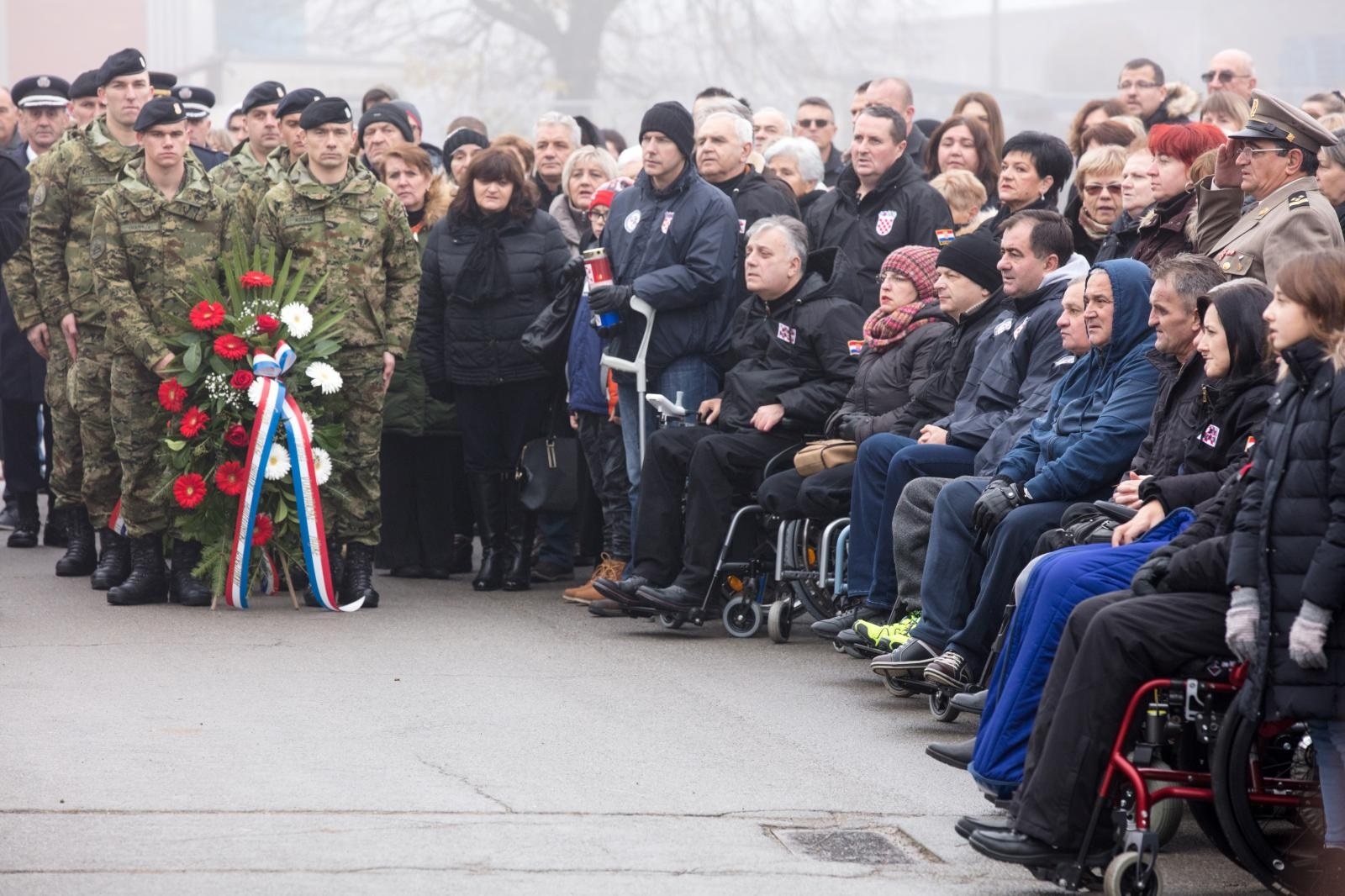 19.11.2017., Vukovar - Dan sjecanja na zrtvu Vukovara 1991.-2017. 26. godisnjica stradanja hrvatskih branitelja i civila u Borovu naselju obiljezena je komemorativnim skupom pod nazivom "Zrtva Borovo naselja za Domovinu". Skup je poceo ispred ostataka srusene zgrade Borovo commerca, u cijem podrumu je tijekom Domovinskog rata bio odjel vukovarske Ratne bolnice, a organizirala ga je Udruga roditelja i obitelji zarobljenih i nasilno odvedenih hrvatskih branitelja "Vukovarske majke". Djuro Glogoski. Photo: Dubravka Petric/PIXSELL