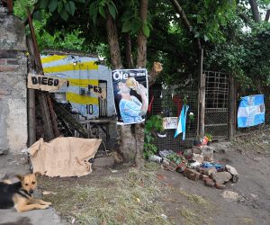 epa08850062 A view of the the house where Diego Armando Maradona lived, in Azamor street, Villa Fiorito, Buenos Aires province, Argentina, 28 November 2020. Argentinian soccer legend Diego Maradona died on 25 November at the age of 60.  EPA/Enrique Garcia Medina