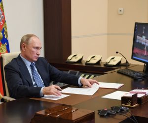 epa08870512 Russian President Vladimir Putin chairs a meeting with government officials on the parameters of the Russian Railways' financial plan and investment programme, via videoconference at the Novo-Ogaryovo state residence outside Moscow, Russia, 08 December 2020.  EPA/ALEXEI NIKOLSKY/SPUTNIK /KREMLIN POOL MANDATORY CREDIT