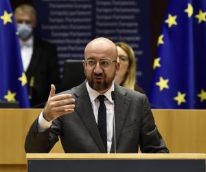 epa08887075 President of the European Council Charles Michel speaks at European Parliament, in Brussels, Belgium, 16 December 2020.  EPA/JOHN THYS / POOL