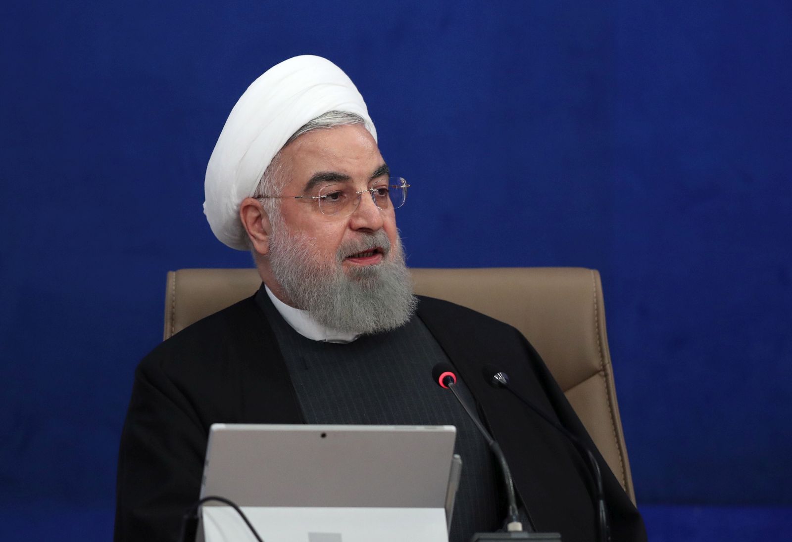 epa08900826 A handout photo made available by the presidential office shows Iranian President Hassan Rouhani speaking during the cabinet meeting in Tehran, Iran, 23 December 2020. Rouhani gave assurances about providing Covid-19 vaccine saying his country will buy foreign-made and produce local Covid-19 vaccine.  EPA/PRESIDENT OFFICE HANDOUT  HANDOUT EDITORIAL USE ONLY/NO SALES