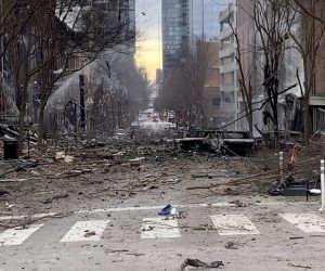epa08903846 A handout photo made available by Nashville Fire Department shows damage from an explosion that officials believe was an intentional act in Nashville, Tennessee, USA, 25 December 2020. According to reports authorities were alerted to a suspicious vehicle which soon exploded injuring three people and damaging buildings and vehicles nearby. Local police have closed access to the downtown area and are being assisted by agents from the Federal Bureau of Investigation and the Bureau of Alcohol, Tobacco, Firearms and Explosives.  EPA/NASHVILLE FIRE DEPARTMENT / HANDOUT  HANDOUT EDITORIAL USE ONLY/NO SALES