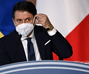 epa08911193 Italian premier Giuseppe Conte during the year-end press conference organized by the Order of Journalists (ODG) at Villa Madama, Rome, Italy, 30 December 2020.  EPA/Riccardo Antimiani