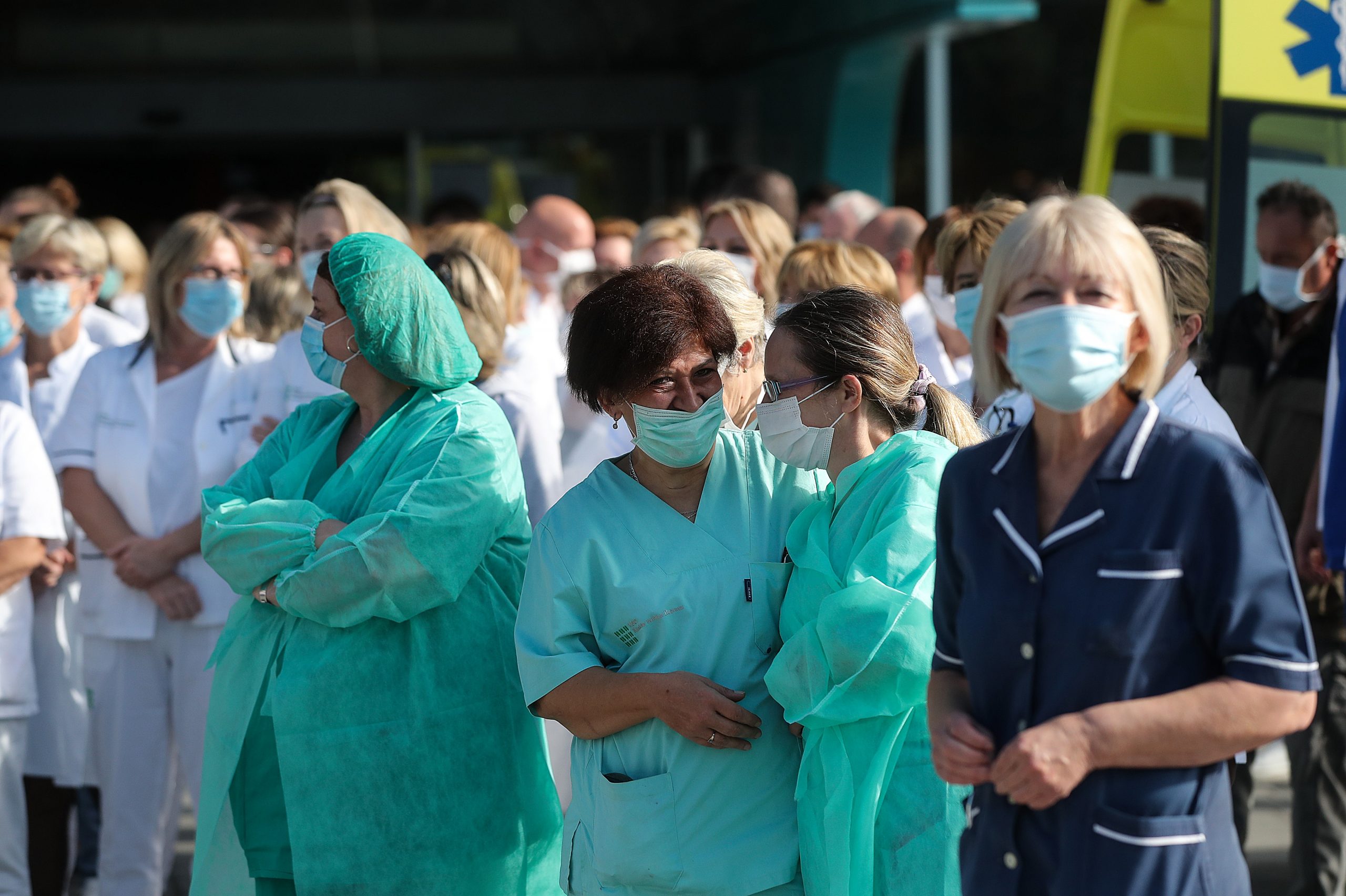 3.11.2020., Zagreb - Prosvjed medicinskih djelatnika KB Dubrava. 
Photo: Goran Stanzl/PIXSELL