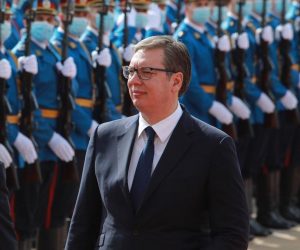 07, October, 2020, Belgrade - The President of Serbia, Aleksandar Vucic, welcomed Prince Albert II of Monaco in front of the Palace of Serbia. Albert II of Monaco and Aleksandar Vucic. Photo: Milos Tesic/ATAImages

07, oktobar, 2020, Beograd - Predsednik Srbije Aleksandar Vucic docekao je ispred Palate Srbija knez Albert II od MonakaPhoto: Milos Tesic/ATAImages