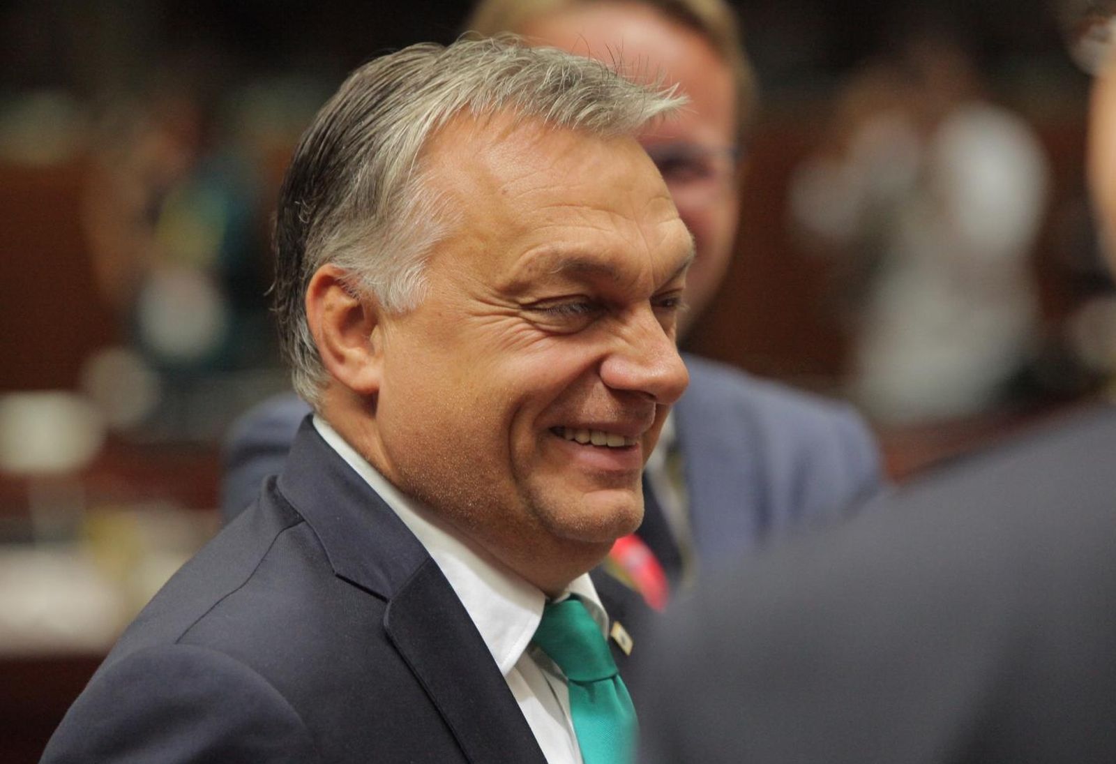 20.10.2017., Bruxselles - Madjarski premijer Viktor Orban gestikulira u razgovoru s kolegama na pocetku drugog dana sastanka Europskog vijeca u Bruxellesu. 
Photo: Tomislav Krasnec/PIXSELL
