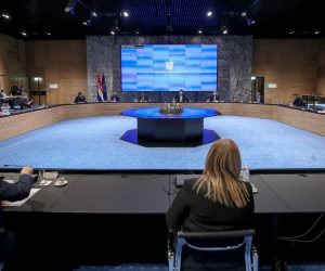 31.12.2020.,  Zagreb - U Nacionalnoj i sveucilisnoj knjiznici odrzana je 8. sjednica Nacionalnog vijeca za uvodjenje eura kao sluzbene valute u Republici Hrvatskoj. Predsjednik Vlade Andrej Plenkovic Photo: Igor Kralj/PIXSELL