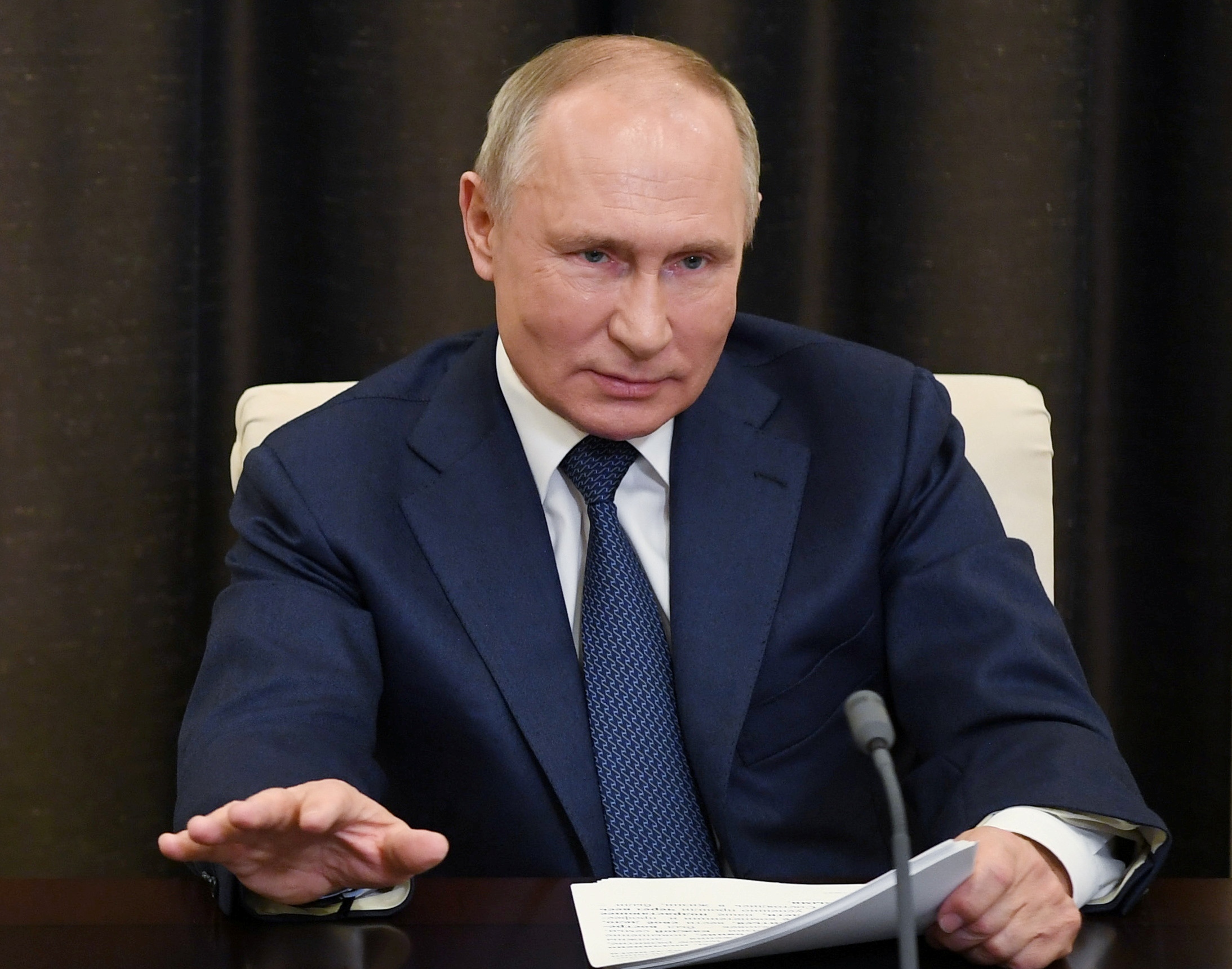 Russian President Putin attends a conference via a video link outside Moscow Russian President Vladimir Putin attends a session of the Artificial Intelligence Journey conference via a video link at the Novo-Ogaryovo state residence outside Moscow, Russia December 4, 2020. Sputnik/Aleksey Nikolskyi/Kremlin via REUTERS ATTENTION EDITORS - THIS IMAGE WAS PROVIDED BY A THIRD PARTY. SPUTNIK