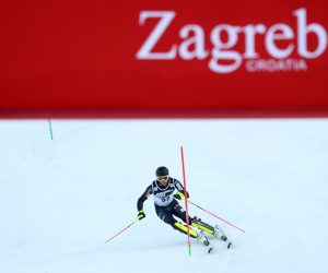 Zagreb, 06.01.2021 - Druga utrka muškog slaloma Audi FIS Ski World Cup “Snow Queen Trophy 2021" na zagrebačkom Sljemenu. Na fotografiji Matej Vidović (Hrvatska).
foto HINA/ Damir SENČAR/ ml