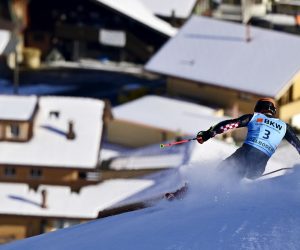 epa08926248 Filip Zubcic of Croatia in action during the second run of the men's giant slalom race at the FIS Alpine Skiing World Cup event in Adelboden, Switzerland, 08 January 2021.  EPA/JEAN-CHRISTOPHE BOTT