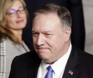 epa08933373 (FILE) - US Secretary of State Mike Pompeo during family picture at NATO foreign ministers meeting in Brussels, Belgium, 20 November 2019 (reissued 12 January 2021). The US State Separtment on 12 January 2021 announced that State Secretay Mike Pompeo's trip to Belgium has been cancelled. The trip was scheduled for 13-14 January.  EPA/OLIVIER HOSLET *** Local Caption *** 55648040