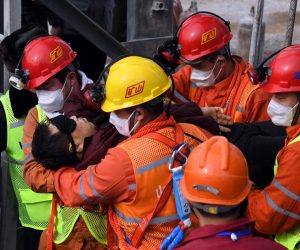 epa08961562 A picture released by Xinhua News Agency shows a trapped miner being lifted from a gold mine in Qixia City, east China's Shandong Province, 24 January 2021. The miner, who has been trapped underground for two weeks after a blast in a gold mine, was found by rescuers on 24 January morning that who is in extremely weak condition, was lifted from the mine at 11:13 a.m. on 24 January 2021. As many as twenty-two miners have been trapped about 600 meters underground since the mine blast on 10 January 2021 in Qixia, east China's Shandong Province.  EPA/CHEN HAO/XINHUA -- MANDATORY CREDIT: XINHUA --  EDITORIAL USE ONLY/NO SALES