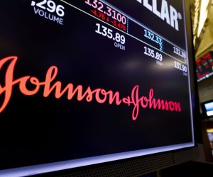 epa08963652 (FILE) - A screen shows the logo for the pharmaceutical company Johnson and Johnson on the floor of the New York Stock Exchange in New York, New York, USA, 29 May 2019 (reissued 25 January 2021). Johnson and Johnson is to publish their 4th quarter 2020 results on 26 January 2021.  EPA/JUSTIN LANE *** Local Caption *** 55233447