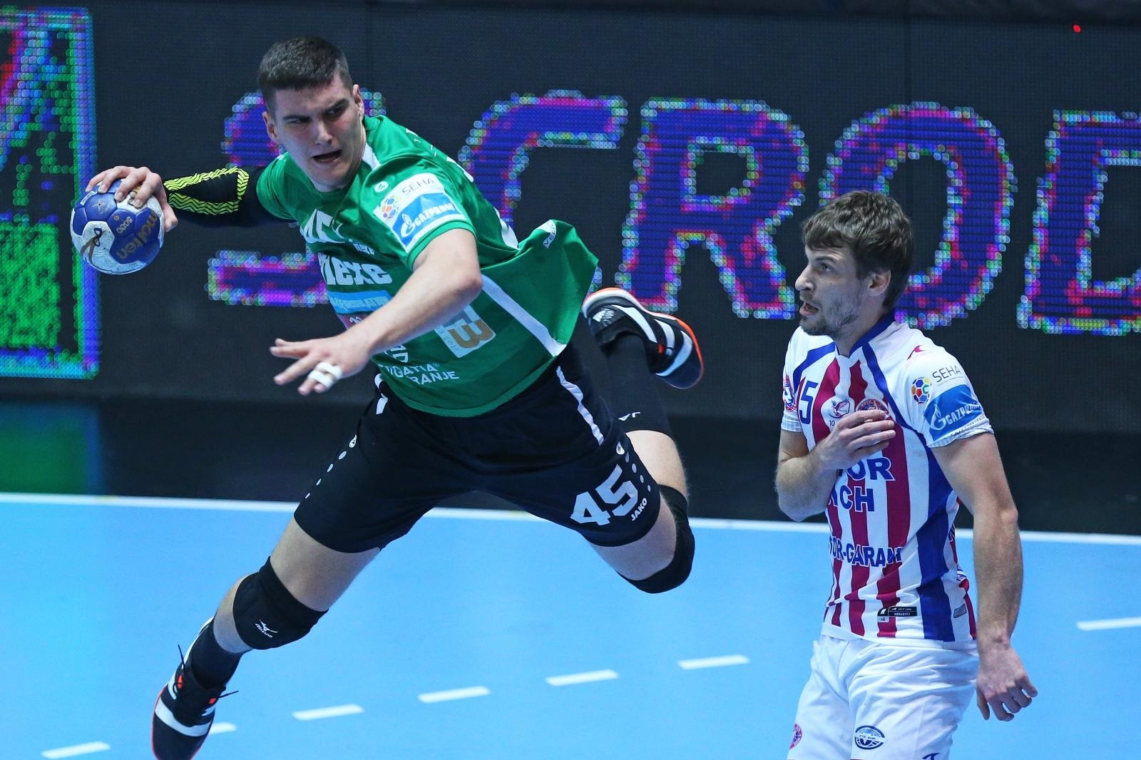 03.12.2019., Sportska dvorana OS kralja Tomislava, Nasice - SEHA liga, 08. kolo, RK Nexe - RK Motor Zaporozje. Halil Jaganjac, Iurii Kubatko Photo: Davor Javorovic/PIXSELL