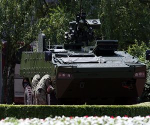 08.06.2016., Zagreb - Ispred muzeja Mimara povodom obiljezavanja 95. godina tvrtke Djuro Djakovic izlozeni su Tenk M84 i BOV Patria Amfibijska hrvatske vojske. 
Photo: Dalibor Urukalovic/PIXSELL