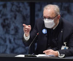 13.01.2021.,Zagreb - Nacionalni stozer civilne zastite odrzao je konferenciju za medije u Nacionalnoj i sveucilisnoj knjiznici. Ministar unutarnjih poslova Davor Bozinovic.
Photo: Davorin Visnjic/PIXSELL