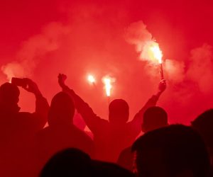 28.10.2020., Split - Torcida je nastavila proslavu svog 70. rodendana bakljadom na Pjaci u 19:50 sati, a potom i korteom gradskim ulicama.
Photo: Miroslav Lelas/PIXSELL