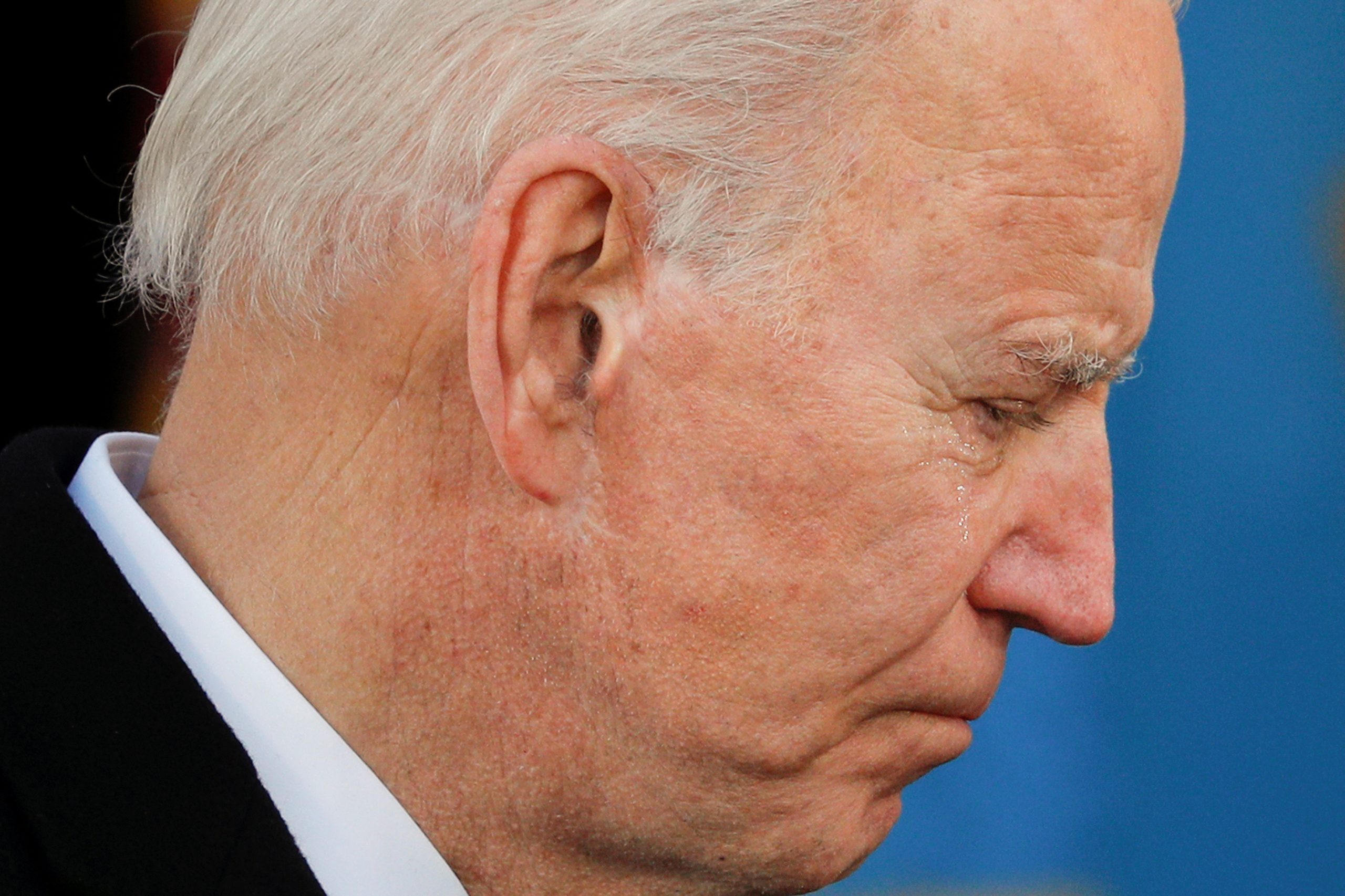 Joe Biden visits Beau Biden National Guard/Reserve Center in New Castle U.S. President-elect Joe Biden cries during an event at Major Joseph R. "Beau" Biden III National Guard/Reserve Center at New Castle County Airport in New Castle, Delaware, U.S. January 19, 2021. REUTERS/Tom Brenner TOM BRENNER
