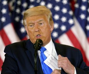 epa08936140 (FILE) - US President Donald J. Trump speaks on the election night at an event at the White House in Washington, DC, USA, 04 November 2020  (reissued 13 January 2021). A majority of lawmerks in the House of Representatives on 13 January 2021 voted to impeach US President Trump for the second time, making him the first President to be impeached twice in the same term. This time Trump was impeached for incitement of insurrection following the attack on the Capitol on 06 January as lawmakers worked to certify Biden as the next US President.  EPA/CHRIS KLEPONIS / POOL *** Local Caption *** 56499930