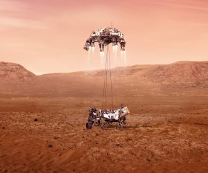 epa08995460 An undated handout picture made available by the National Aeronautics and Space Administration (NASA)'s Jet Propulsion Laboratory (JPL) in Southern California, USA shows an illustration of NASA's Perseverance rover landing safely on Mars (issued 08 February 2021). Entry, Descent, and Landing (or EDL) begins when the spacecraft reaches the top of the Martian atmosphere, travelling nearly 20,000 kph. EDL ends about seven minutes after atmospheric entry, with Perseverance stationary on the Martian surface. Hundreds of critical events must execute perfectly and exactly on time for the rover to land safely on 18 February 2021 on Mars. NASA's Jet Propulsion Laboratory in Southern California built and will manage operations of the Mars 2020 Perseverance rover for NASA. Perseverance is on a mission to seek signs of ancient life and collect samples of rock and regolith (broken rock and soil) for possible return to Earth.  EPA/NASA/JPL-Caltech HANDOUT  HANDOUT EDITORIAL USE ONLY/NO SALES