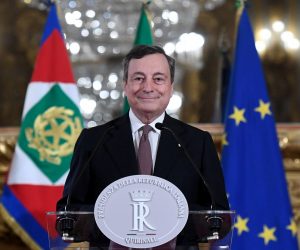 epa09007563 Italian Prime Minister-designate Mario Draghi addresses the media to announce his list of Ministers after a meeting with Italian President Mattarella, in Rome, Italy, 12 February 2021. Premier-designate Draghi has formally accepted to lead a government after meeting with President Mattarella. Mattarella gave Draghi a mandate to form a government after outgoing Premier Conte's collapsed  EPA/Alessandro Di Meo / POOL