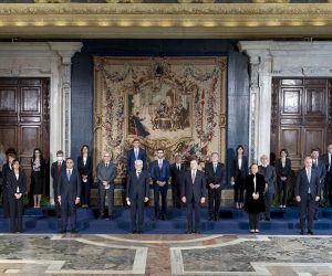 epa09008827 A handout picture made available by the Quirinal Presidential Palace (Palazzo del Quirinale) Press Office shows Italian President Sergio Mattarella (C-L) and Prime Minister Mario Draghi (C-R) during the new government's swearing-in ceremony at the Quirinal Palace, in Rome, Italy, 13 February 2021. In picture are seen (L-R, first row) Daniele Franco, Marta Cartabia, Luigi Di Maio, Sergio Mattarella, Mario Draghi, Luciana Lamorgese, Lorenzo Guerini, Giancarlo Giorgetti, (L-R, second row) Roberto Speranza, Maria Cristina Messa, Andrea Orlando, Roberto Cingolani, Stefano Patuanelli, Enrico Giovannini, Patrizio Bianchi, Dario Franceschini, Federico D'Inca, (L-R, third row) Erika Stefani, Fabiana Dadone, Maria Stella Gelmini, Vittorio Colao, Renato Brunetta, Mara Carfagna, Elena Bonetti and Massimo Garavaglia.  EPA/PAOLO GIANDOTTI/QUIRINAL PALACE PRESS OFFICE HANDOUT  HANDOUT EDITORIAL USE ONLY/NO SALES