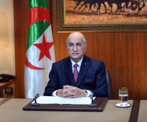epa09022390 A handout photo made available by the Algeria Presidency Press Service shows Algerian President Abdelmadjid Tebboune during his speech at the Presidential Palace in Algiers, Algeria, 18 February 2021. Algerian President Abdelmadjid Tebboune announced, in a speech on television on 18 February, the dissolution of the current National People's Assembly (APN) and the organization of early legislative elections.  EPA/ALGERIA PRESIDENCY PRESS SERVICE / HANDOUT  HANDOUT EDITORIAL USE ONLY/NO SALES