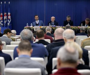 01.03.2018., Zagreb - Redovna skupstina GNK Dinama na Maksimirskom stadionu. Tomislav Svetina, Mirko Barisic, Damir Metelko, Milan Komorcec.
 Photo: Igor Kralj/PIXSELL