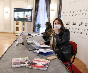 03.02.2021., Zagreb -U  Hrvatskom novinarskom drustvu  (HND) odrzana je konferencija za medije na temu "Optuzbe koje su potresle Hrvatsku radioteleviziju (HRT): Sto se dogadja na javnom servisu?",   "skandalu koji trese HRT" nakon tekstova objavljenih u tjedniku Nacional o seksualnom uznemiravanju i mobbingu u toj kuci. Na konferenciji za novinare govorili su predsjednica Ogranka HND-a na Hrvatskoj televiziji Sanja Mikleusevic Pavic, predsjednica Sindikata novinara Hrvatske Maja Sever te potpredsjednik HND-a Goran Gazdek. Photo: Zeljko Lukunic/PIXSELL