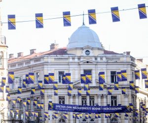 26.02.2021.,Sarajevo, Bosna i Hercegovina - Povodom Dana nezavisnosti Bosne i Hercegovine centar grada ukrasen zastavama.
Photo: Armin Durgut/PIXSELL