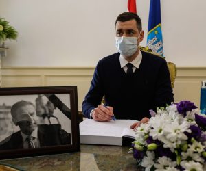 28.02.2021., Zagreb - Predsjednik Gradske skupstine grada Zagreba, Mislav Herman, obratio se medijima i upisao u knjigu zalosti otvorenu u predvorju zgrade skupstine na Gornjem gradu.
Photo: Jurica Galoic/PIXSELL