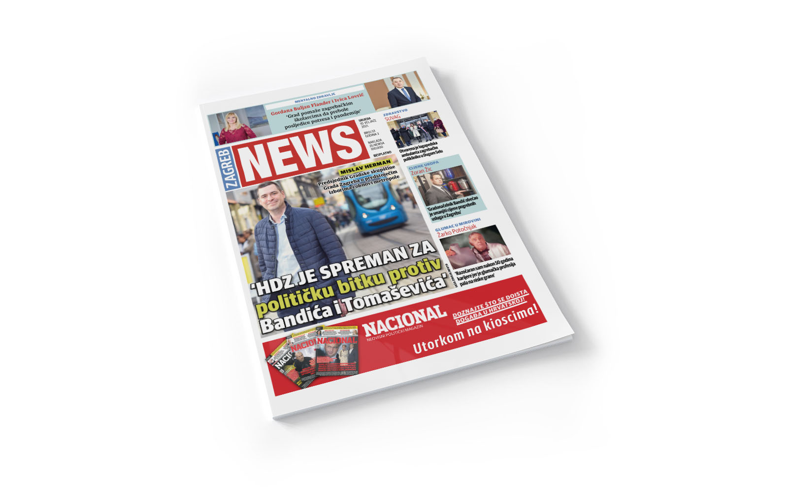 Magazine cover cut out on white Mockup