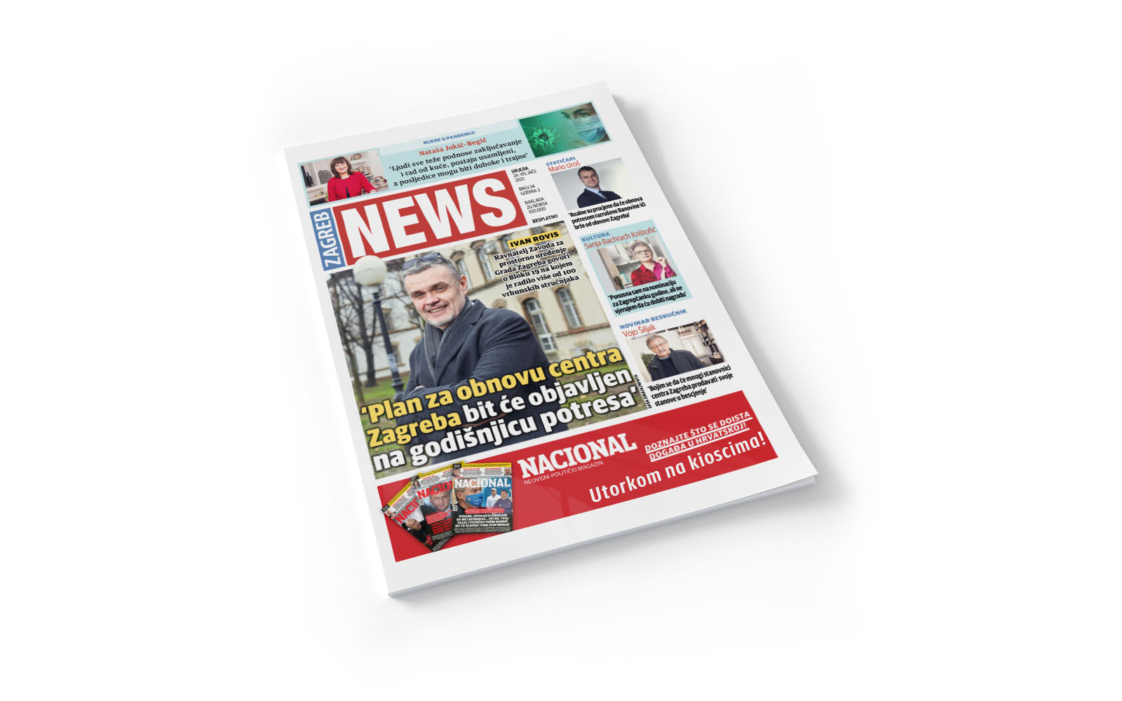 Magazine cover cut out on white Mockup