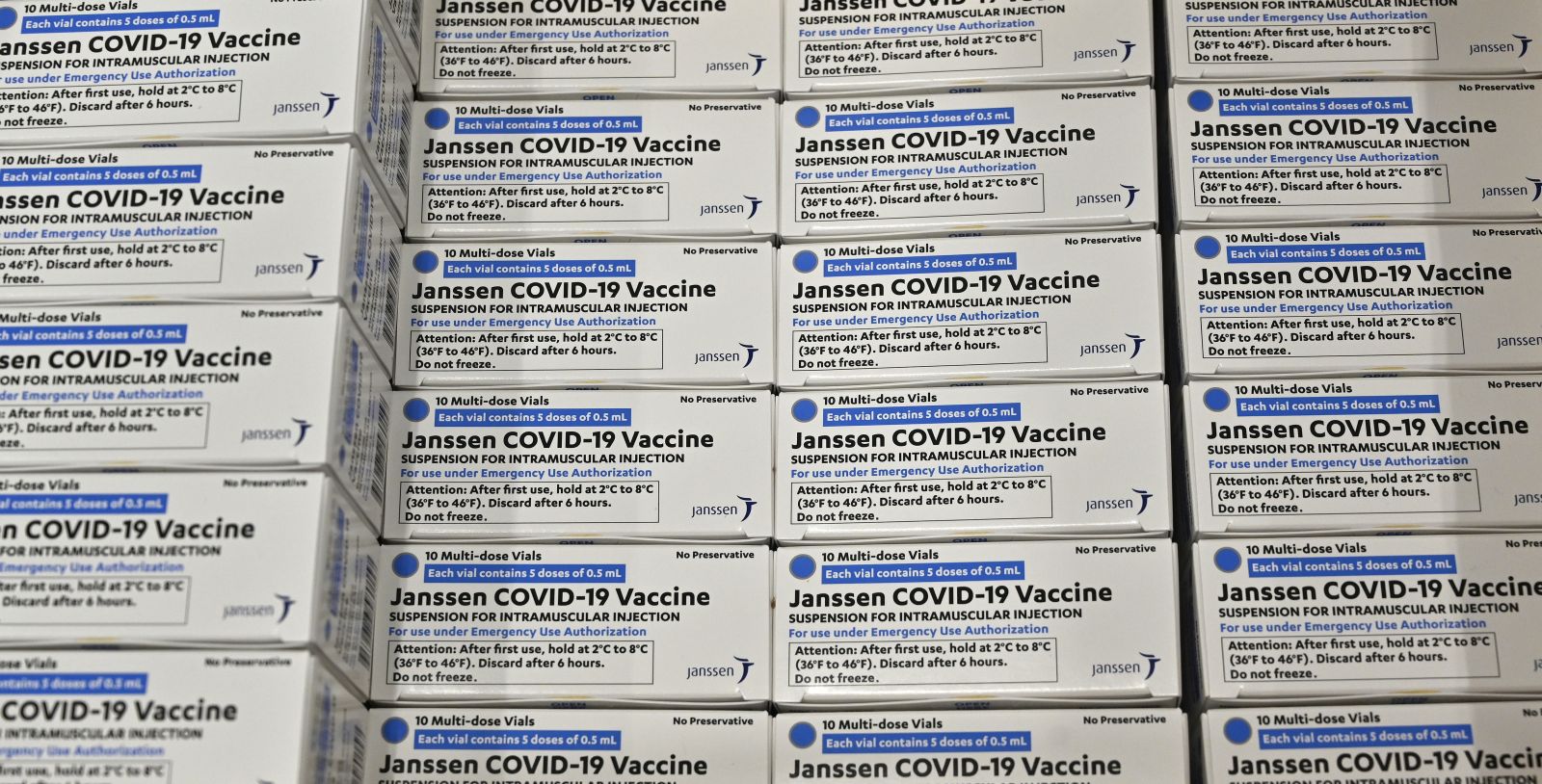 epa09045028 The first boxes of the Johnson and Johnson COVID vaccines at the McKesson Facility in Shepherdsville, Kentucky, USA, 01 March 2021. US Food and Drug Administration (FDA) on 27 February approved Johnson & Johnson single dose coronavirus vaccine, of which 3.9 doses will be distributed all over US.  EPA/TIMOTHY D. EASLEY / POOL